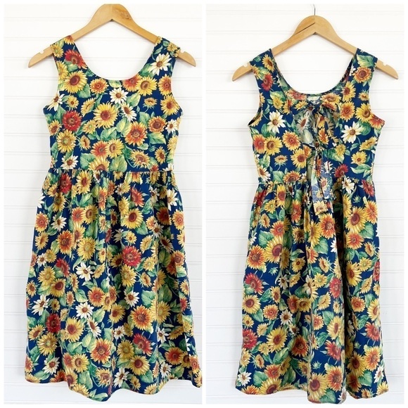 90s Sunflower Sundress Girls Size 16 - Picture 1 of 12